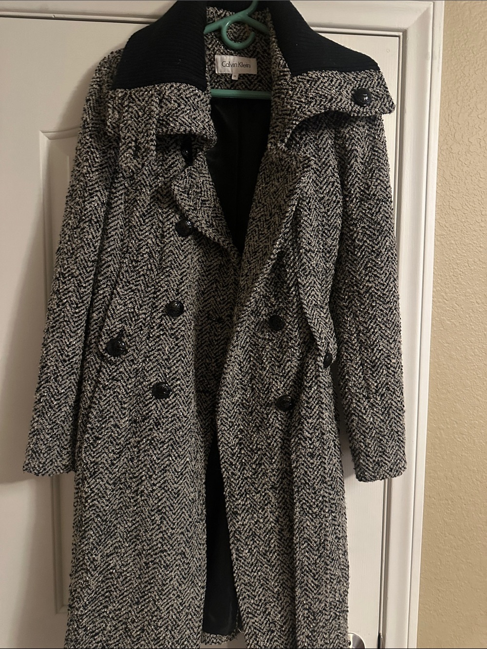 Calvin Klein Black & White Herringbone Trench Coat